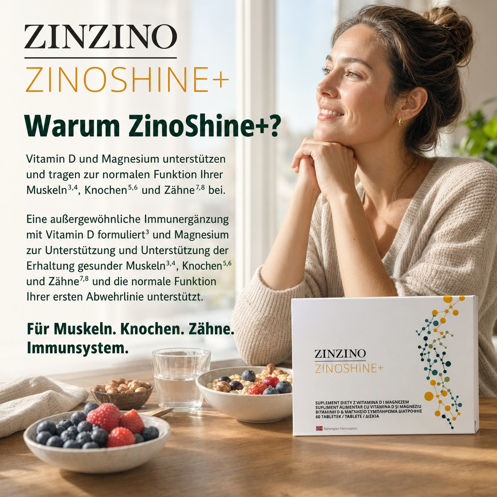 ZinoShine+ – Natural Vitamin D3 & Magnesium for Immunity, Bones & Muscles