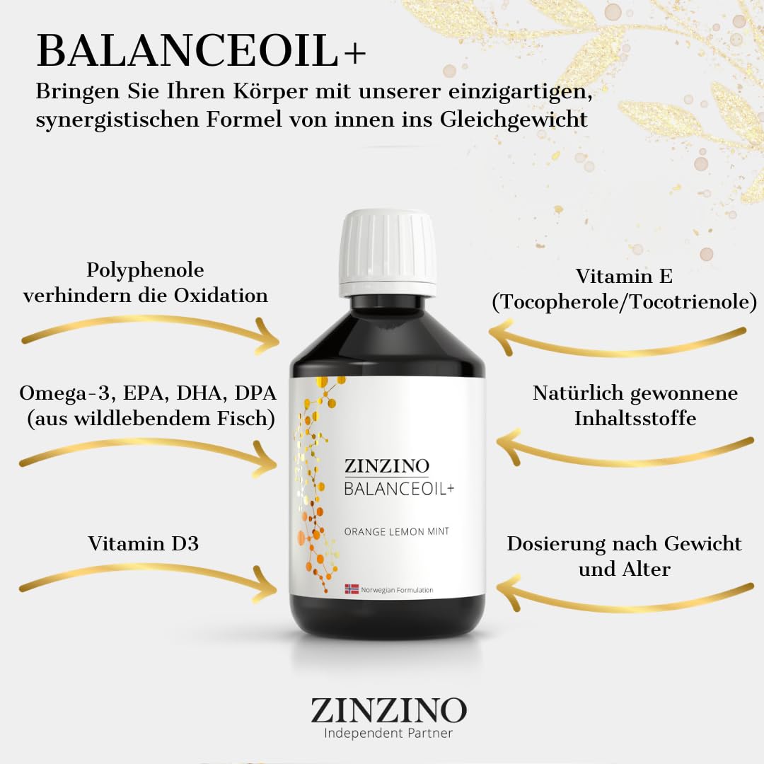 ZinZino BalanceOil+ Fischöl mit Omega-3 2478 mg, Omega-9, Vitamin D3 100ml / 300ml