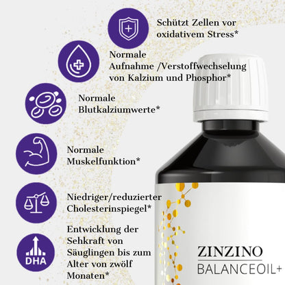 ZinZino BalanceOil+ Fischöl mit Omega-3 2478 mg, Omega-9, Vitamin D3 100ml / 300ml