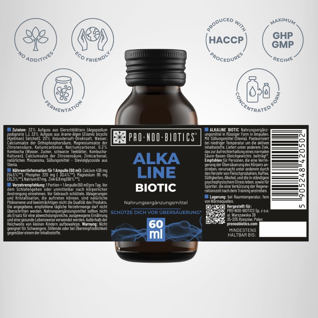 PRO NOO BIOTICS ALKALINE BIOTIC – Entsäuerungs-Shot 10 x 60 ml – Mit Hochdosiertem Calcium