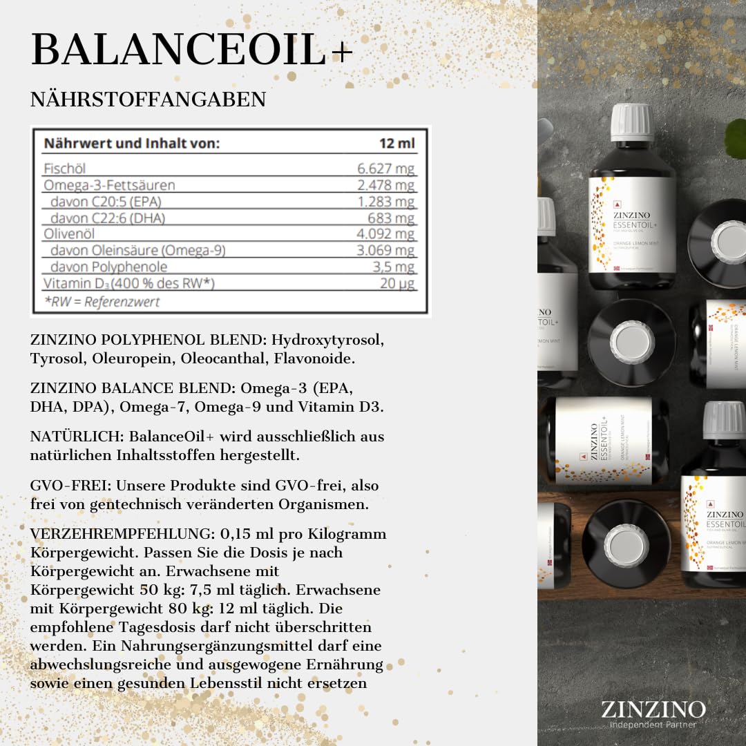ZinZino BalanceOil+ Fischöl mit Omega-3 2478 mg, Omega-9, Vitamin D3 100ml / 300ml