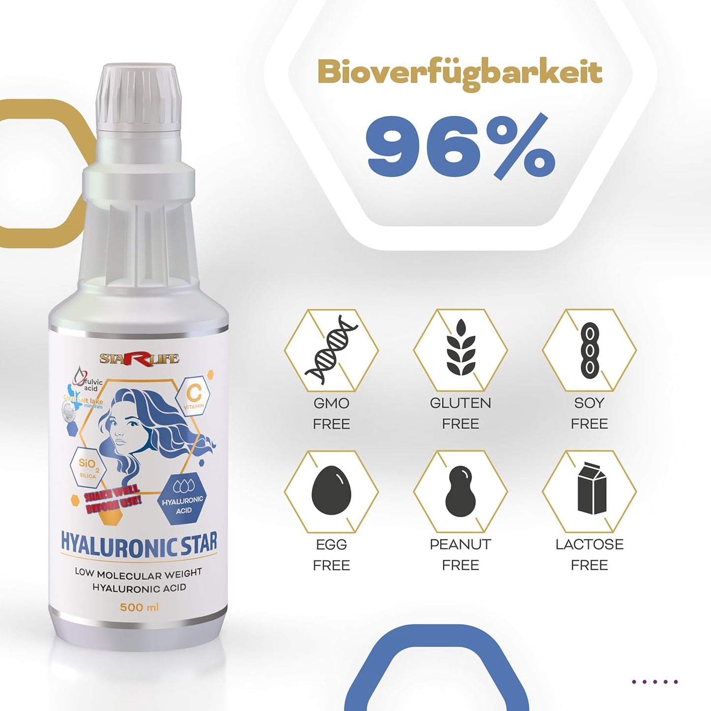 Starlife HYALURONIC STAR -Hyaluronsäure & Vitamin C Drops 500 ml
