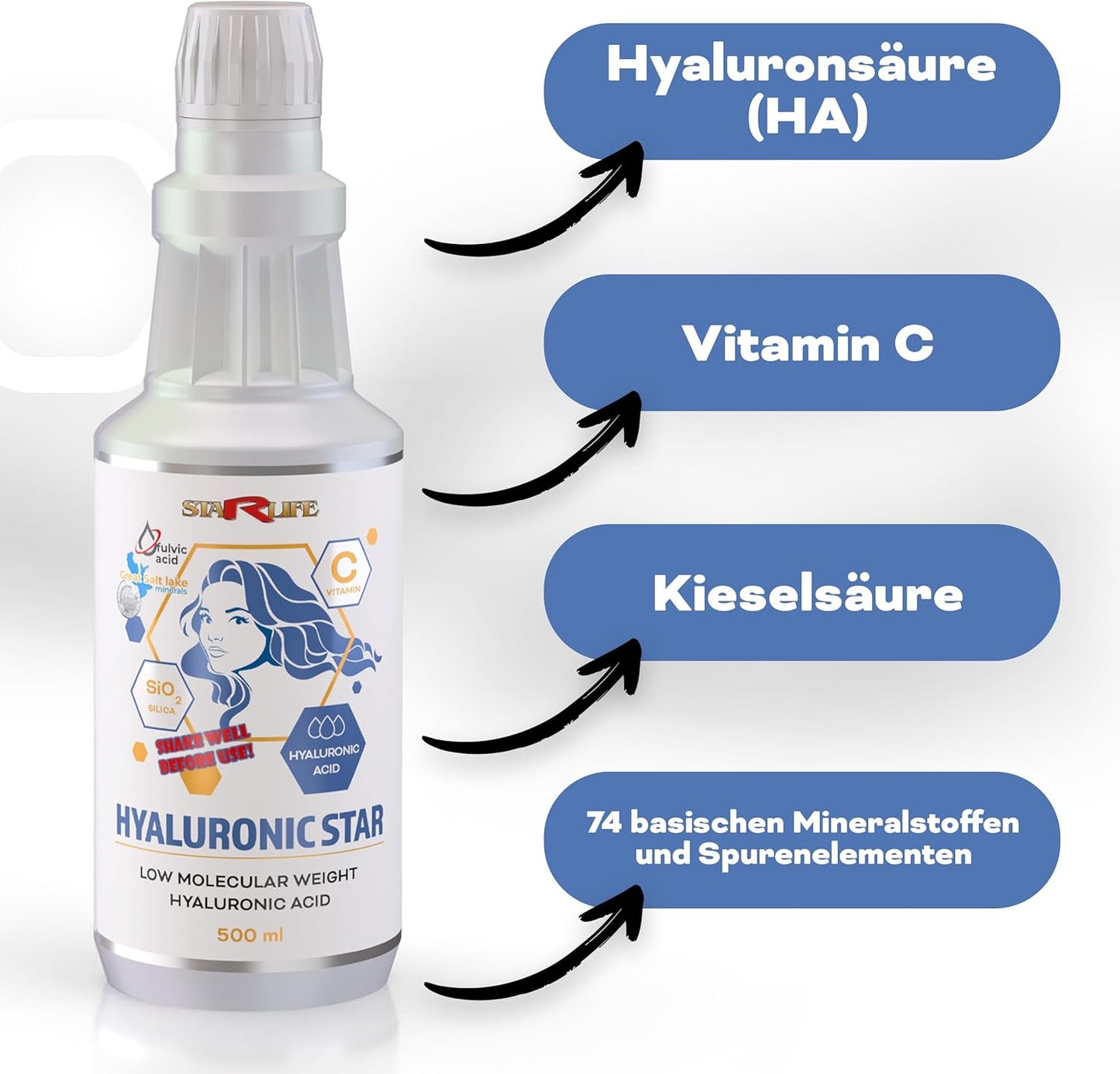 Starlife HYALURONIC STAR -Hyaluronsäure & Vitamin C Drops 500 ml