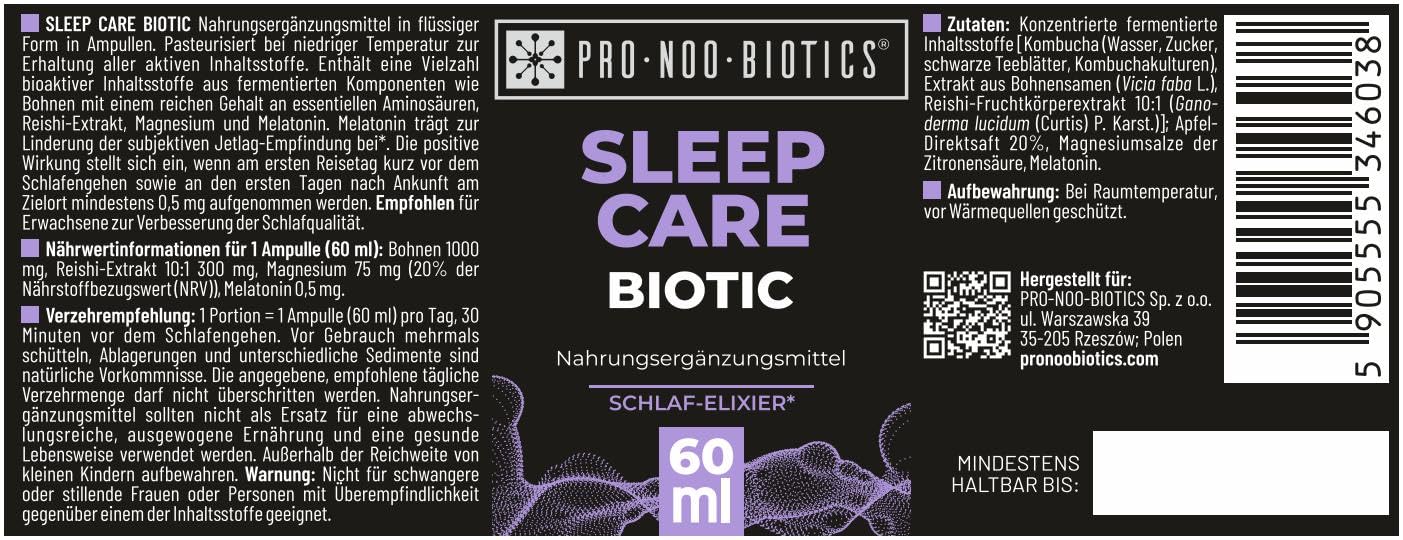 PRO NOO BIOTICS SLEEP-CARE BIOTIC – Schlaf-Shot 60 ml – Mit Magnesium, Melatonin (0,5 mg)