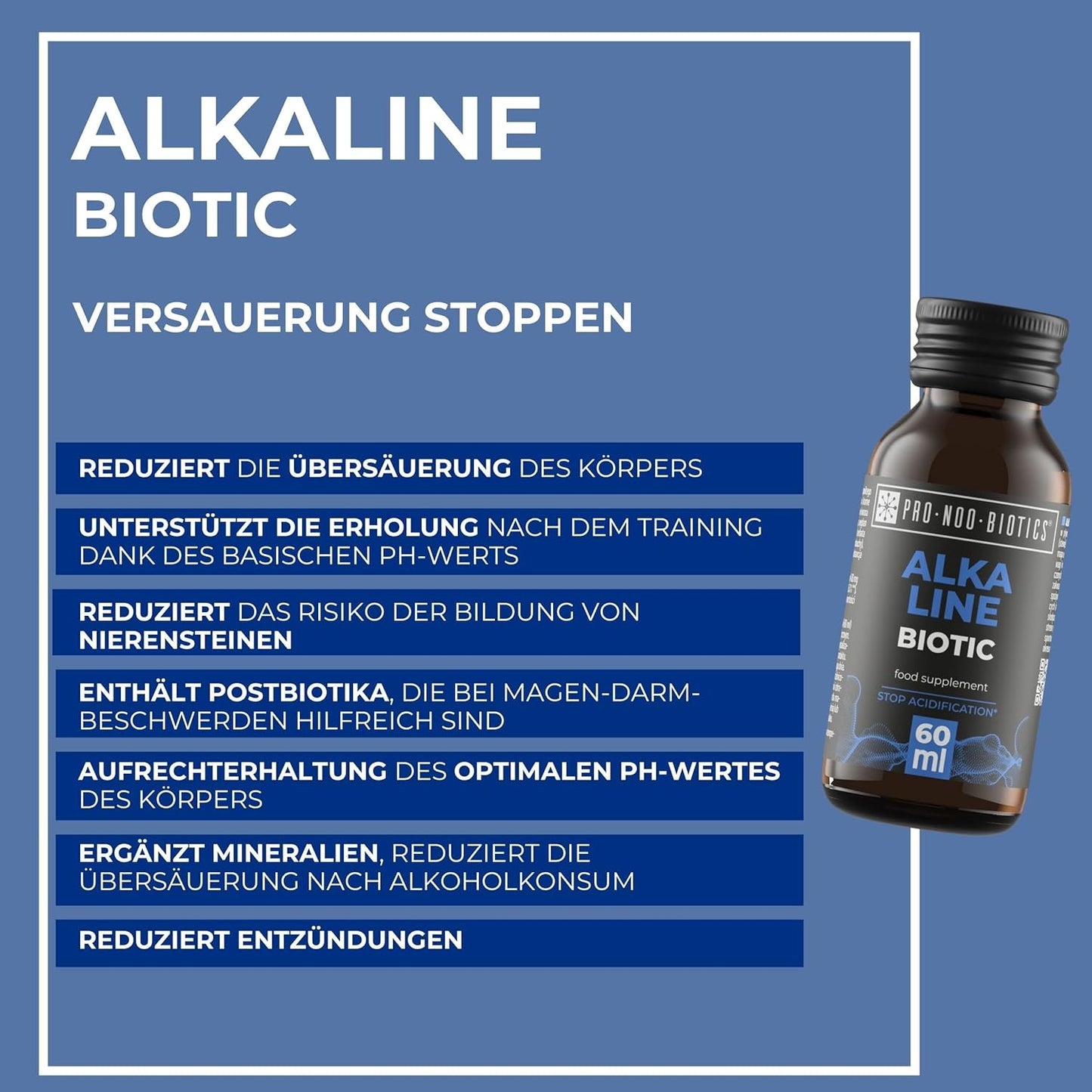 PRO NOO BIOTICS ALKALINE BIOTIC – Entsäuerungs-Shot 10 x 60 ml – Mit Hochdosiertem Calcium