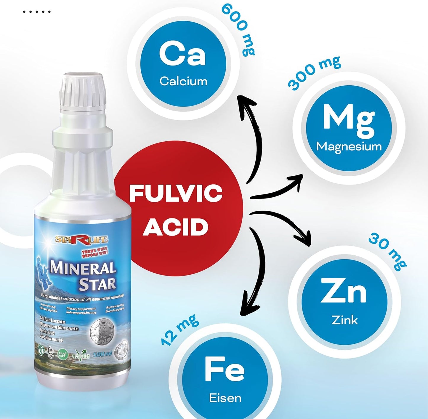 Starlife MINERAL STAR – Ionisierte Mikrokanallösung mit basischen Mineralien & Spurenelementen 500 ml