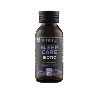Braunglasflasche „Sleep Care Biotic“ – natürliches Schlafelixier zur Unterstützung eines erholsamen Schlafs.